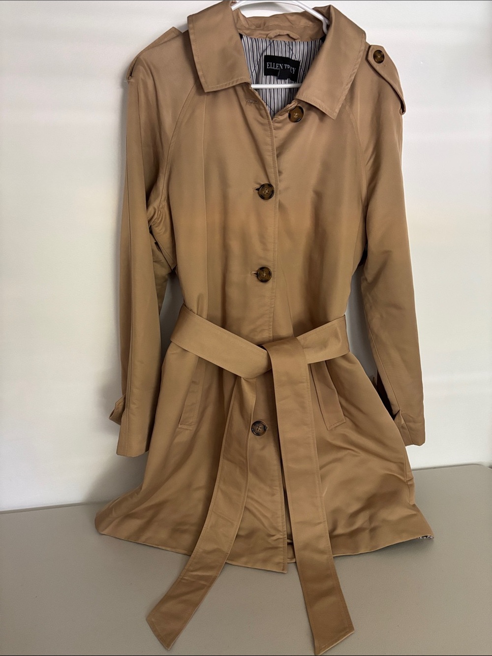 Ellen Tracy Camel/Tan Trench Coat Dress with Belt